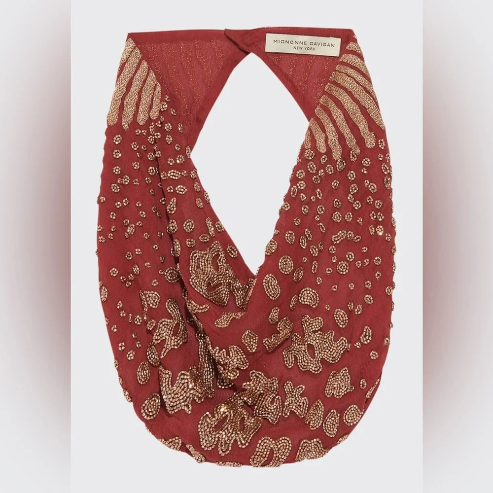 Mignonne Gavigan Kenya Le Charlotte Light Blue and Pink Embroidered Scarf - Picture 6 of 8